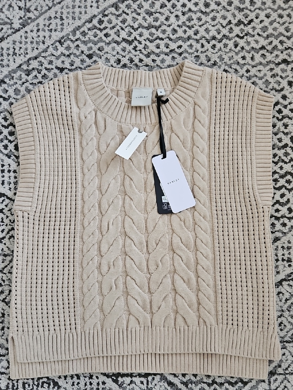 Varley Pixie Relaxed Cable Knit Sweater Tank Size Medium In Beige